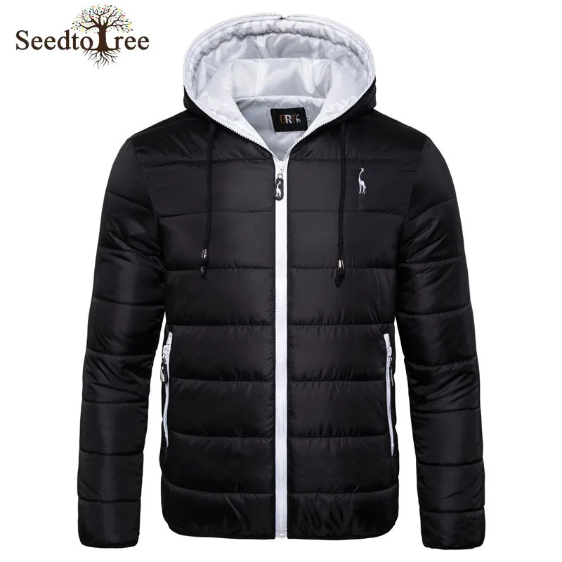Parkas Men's Winter Fashion Casual Warm Hooded Solid Color Zipper Padded Jacket