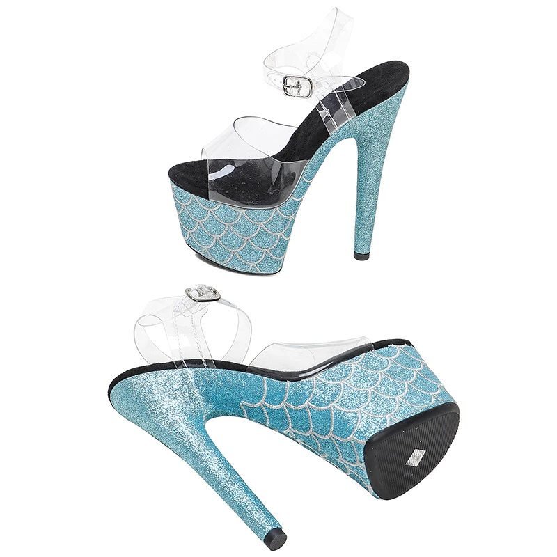 Leecabe 17CM/7Inch Clear  Pvc Upper  Women's Platform Sandals  party High Heels Pole Dancing Shoes