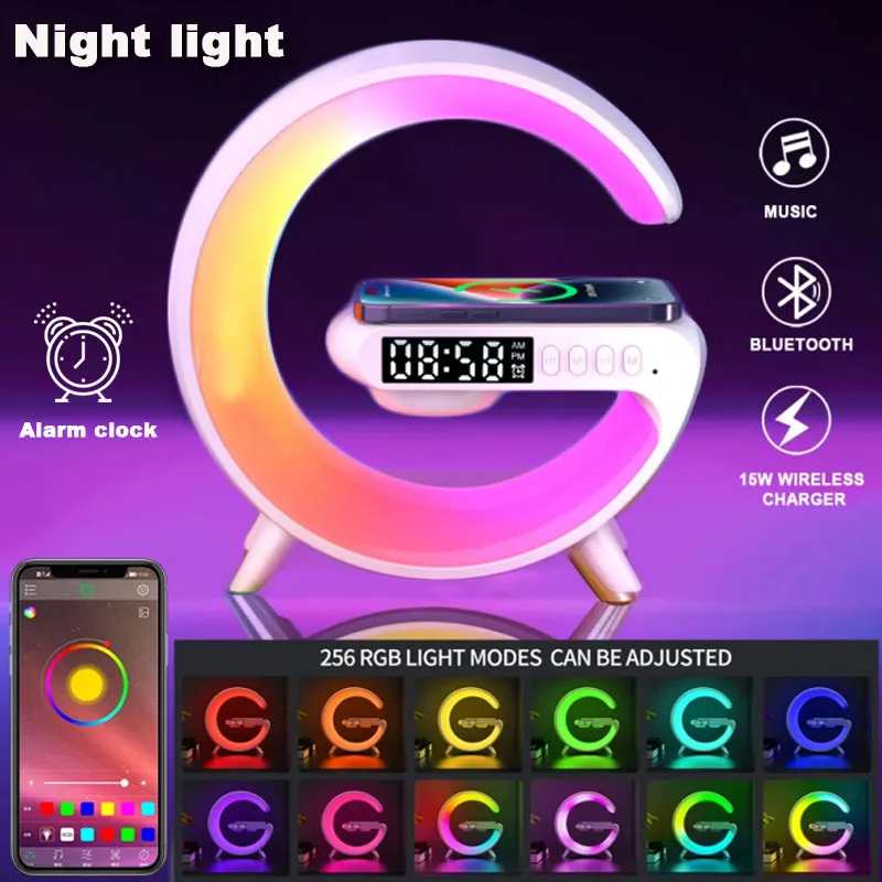 

Wireless Charger Night Light 15W LED Lamp Stand Pad with Bluetooth Speaker TF RGB Multifunctional Bedside Desktop Night Lights