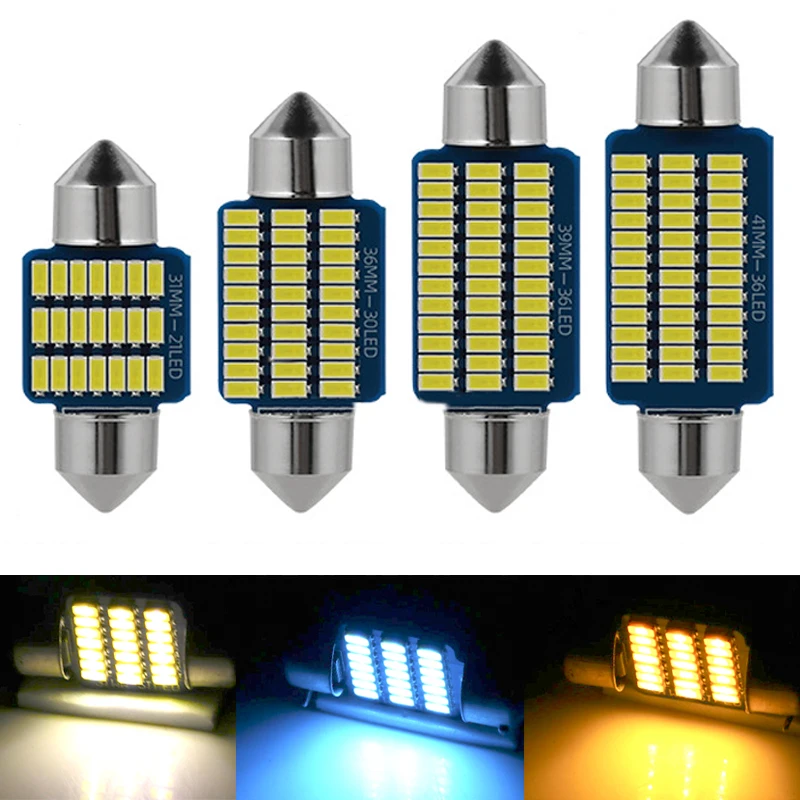 

2 шт. гирлянда светодиодные фары автомобиля C5W 31-36-39-41MM фонарь освещения номерного знака DC 12V Авто купол с подсветкой Интерьер Чтение номер ла...