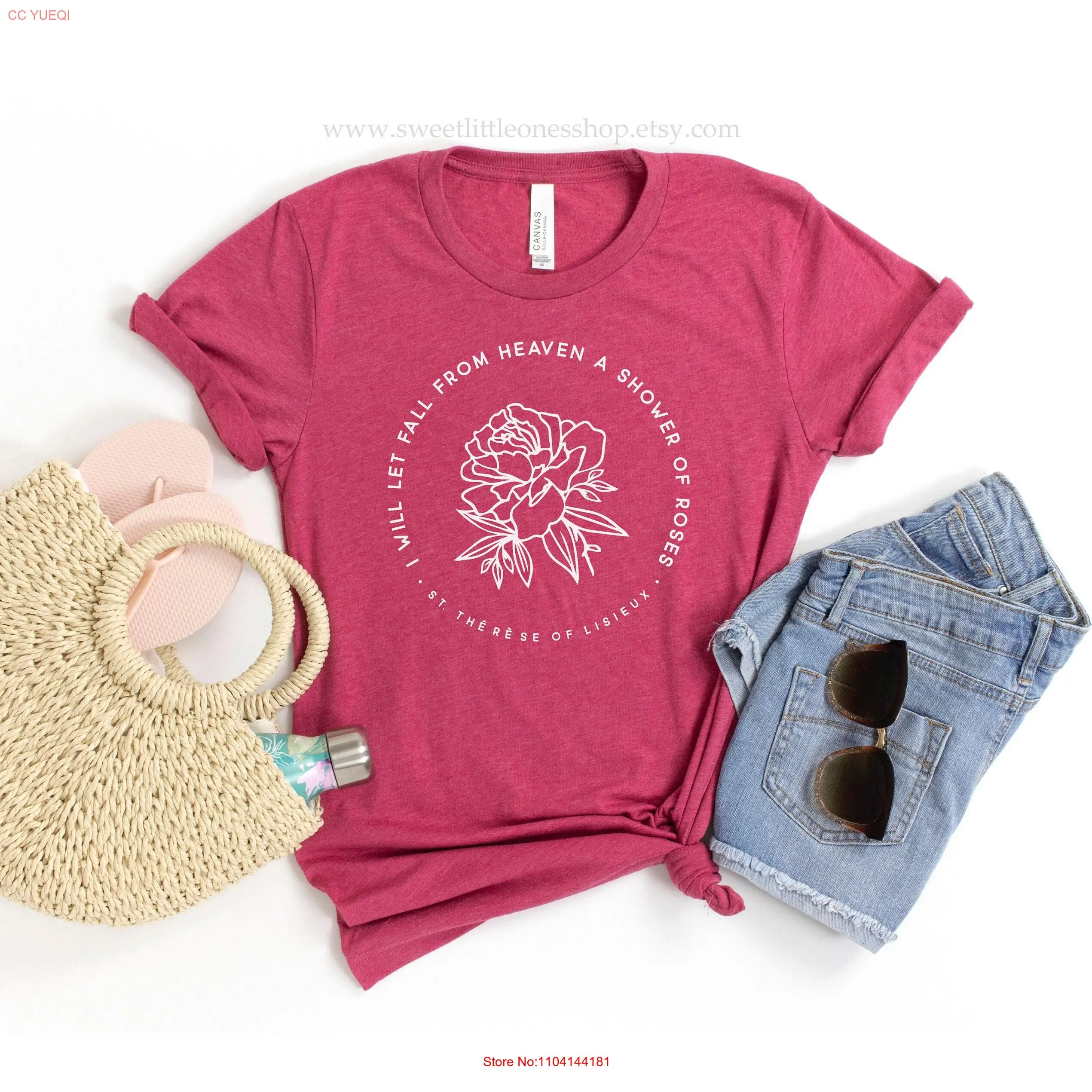 Catholic Футболка Shower of Roses St Therese Lisieux Let Fall Heaven Confirmation с длинными или короткими