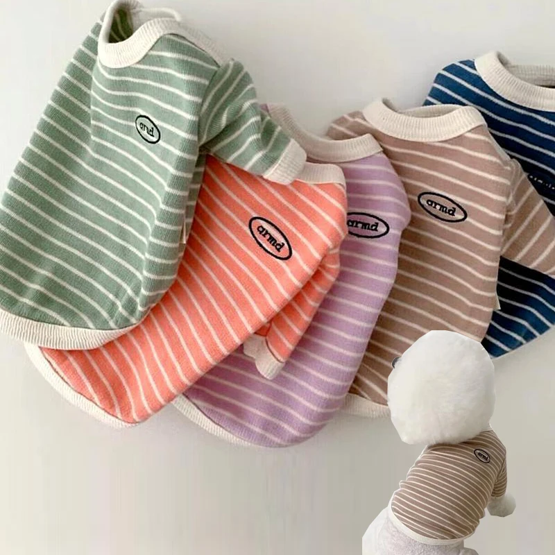 

Striped Puppy Summer Dog Clothes Softer Than Small Dog T-shirt One Piece Korea Style Fashion T-shirts For Dogs Cat Pet Clothes