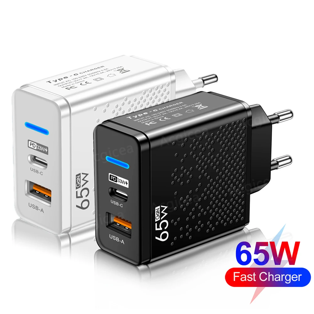 

65W GaN USB Charger Fast Charging PD QC 3.0 Mobile Phone Adapter For iPhone Xiaomi 12 Huawei Samsung ipad Tablet Type C Charger