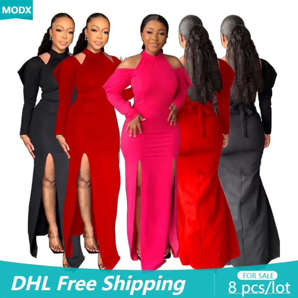 

8 шт., женское платье с открытыми плечами и высоким разрезом