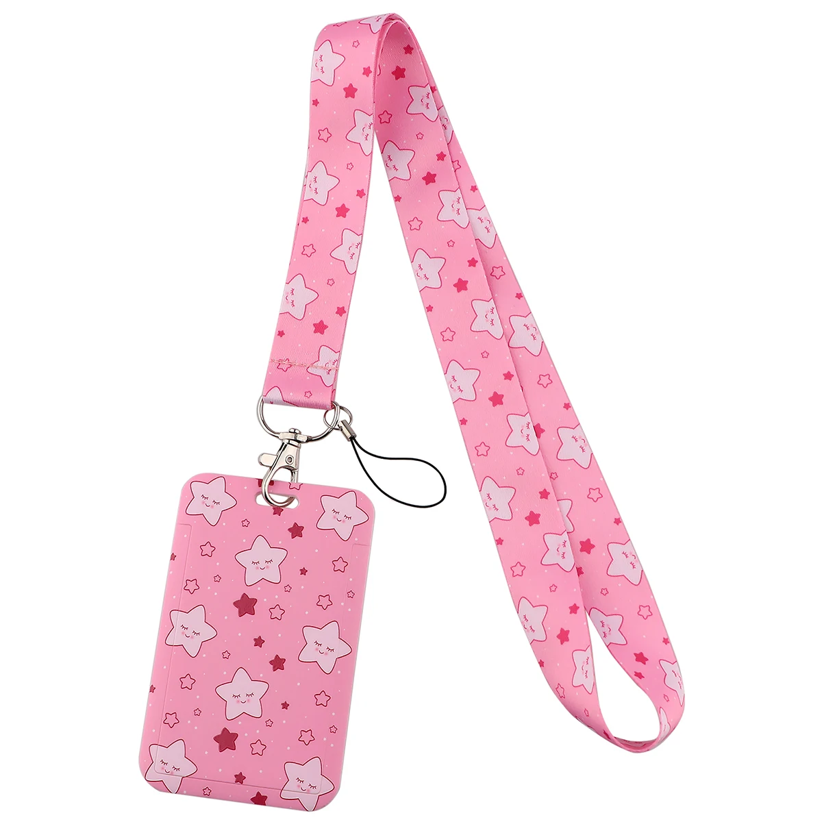 

ER1969 Creative Pink Stars Lanyard Card ID Holder Car KeyChain ID Card Pass Gym Mobile Phone Badge Kids Key Ring Holder Jewelry