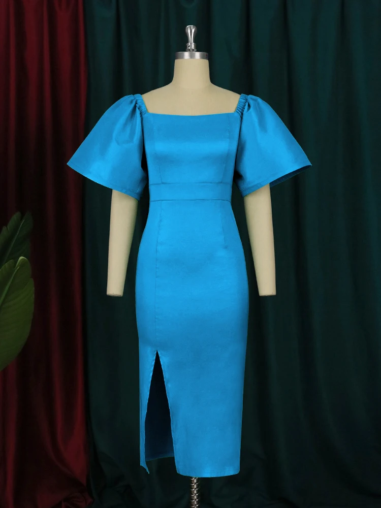 Женское Короткое облегающее платье миди с большими рукавами-фонариками и