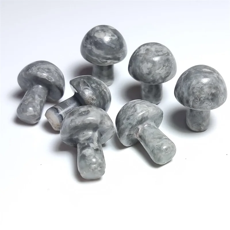 

20pcs Mini Mushroom Statue Natural Stones Carved Decoration Gray Map Stone Healing Crystal Gift Room Ornament Fish Tank Decor