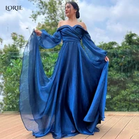 lorie dark blue evening dresses off shoulder draped a line prom gowns arabia backles 2022 graduation dress robe%c2%a0de%c2%a0soir%c3%a9e%c2%a0femme