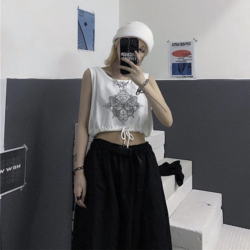 

Винтажная одежда Y2K, волшебная гранж-футболка с рисунком бабочки, Женская аниме футболка, Повседневная Уличная одежда, футболка с рисунком, ...