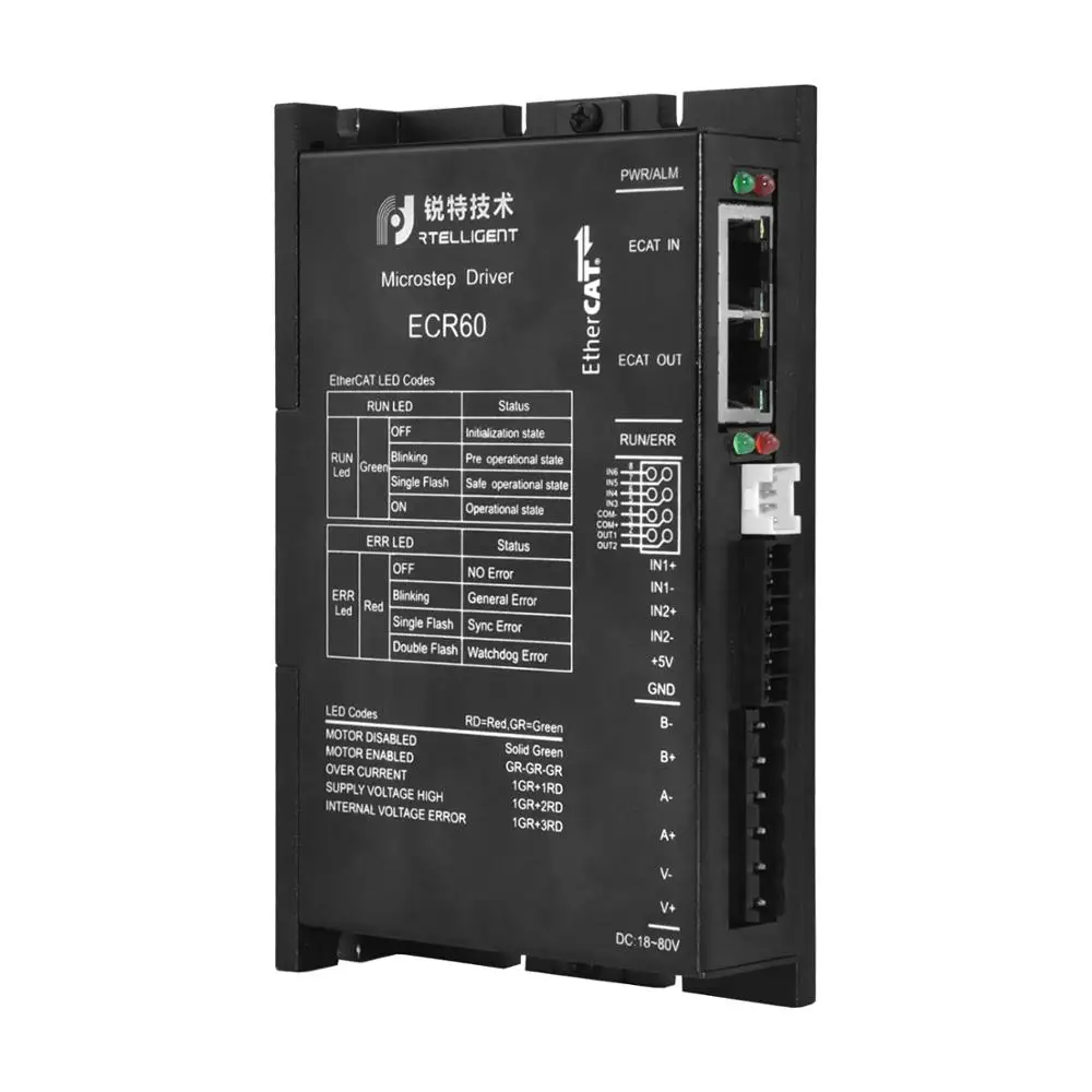 

ECR60/ECT60 EtherCAT COE Протокол 2 фазы 6 А ток 24-80 В постоянного тока 100 Φ открытый/закрытый цикл Fieldbus Драйвер шагового двигателя
