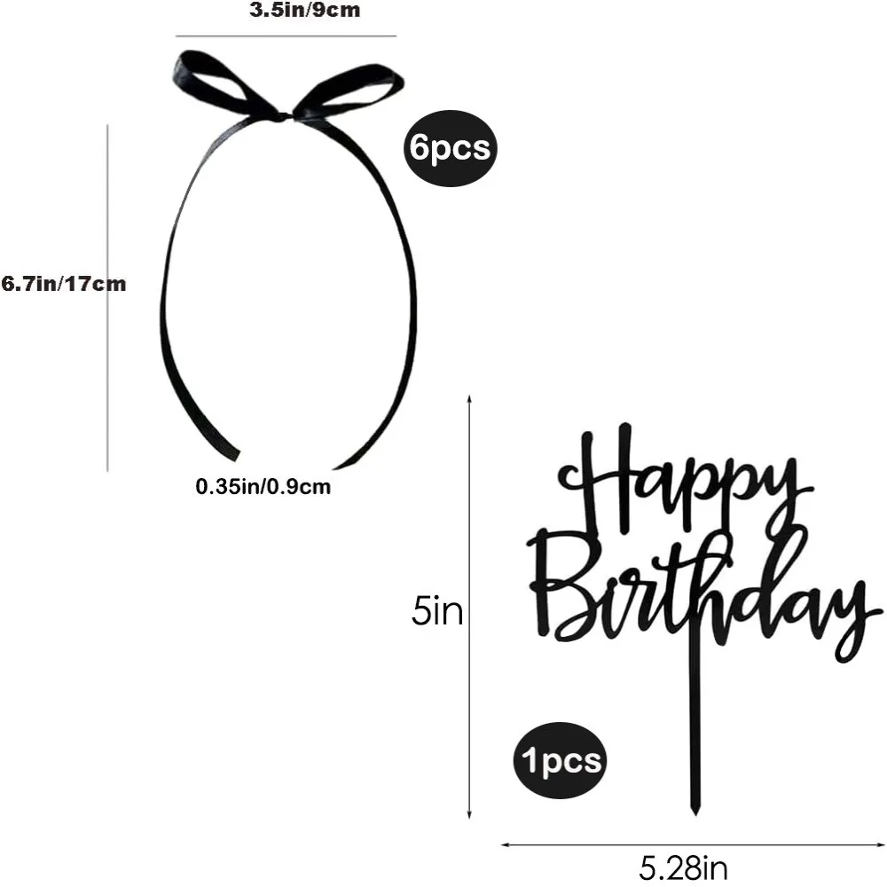 

7 шт. новые акриловые буквы для украшения торта, многофункциональные забавные черные банты, полиэстер, знак с днем рождения, лента, топпер для торта