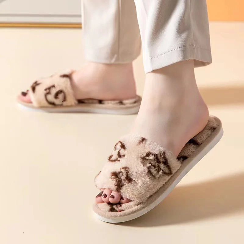 2023 Womens Fur Slippers Winter Shoes Big Size Home Slippers Plush Pantufa Women Indoor Warm Fluffy Terlik Cotton Shoes