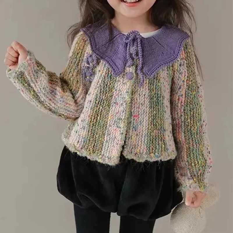 

Детский вязаный кардиган, пальто, одежда для маленьких девочек, осенне-зимний модный свитер в Корейском стиле, куртка, вязаный пуловер для девочек, верхняя одежда