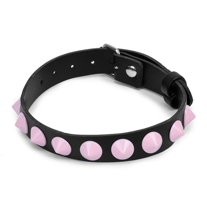 

Punk Pink Rivet Leather Dog Slave Play Collar Sexy Bound Neck Sleeve Adult Game Erotic Product Sex Toys for Men/Women Couple