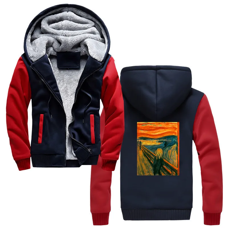 

Brand Fashion Men Edvard Munch "The Scream" Famous Painting Hoodies Casual Thick Zipper Sweatshirt Hip Hop Jacket