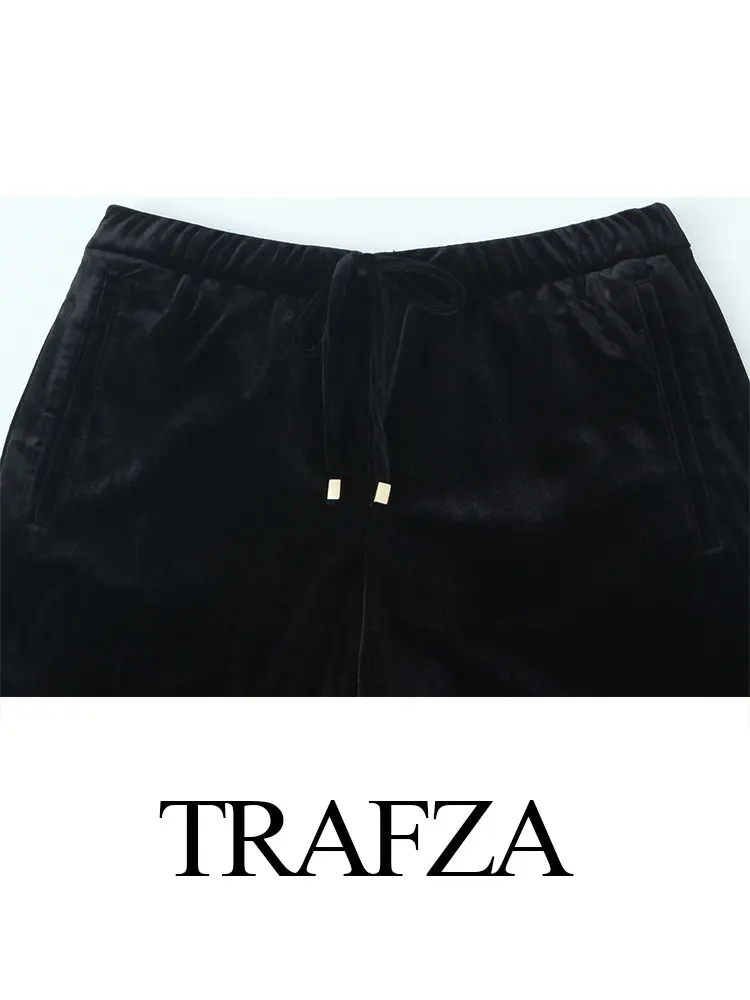 TRAFZA 2024 осенний женский модный бархатный комплект брюк короткое пальто с длинными
