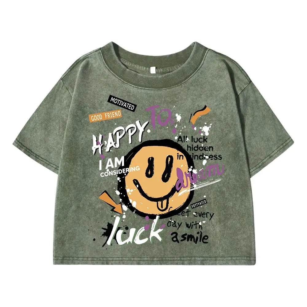 Женская Уличная Футболка С Мультяшным Принтом happy To Luck Повседневный Дышащий