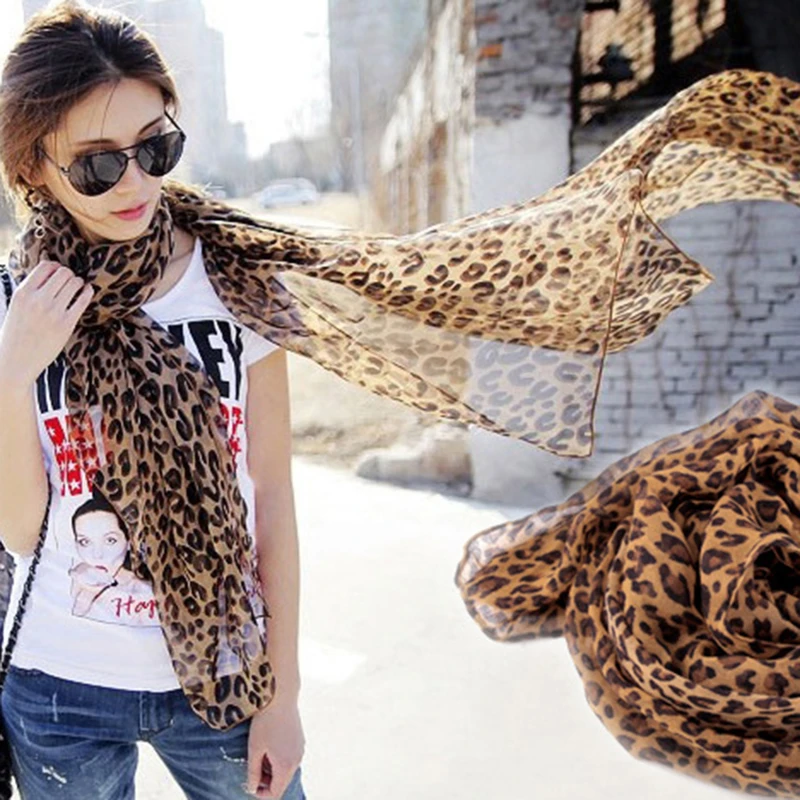 

Fashion Elegant Women Leopard Chiffon Long Neck Large Scarf Wrap Large Shawl Stole Scarves Wraps Women Female Korean Style