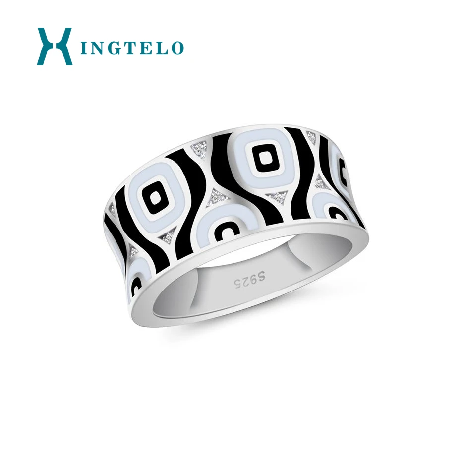 

XINGTELO 925 Sterling Silver Ring Inlaid Crystal Handmade Silver Ring Enamel Jewelry Wedding Accessories for Women