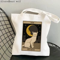 women shopper bag witchy magic the moon cat tarot card bag harajuku shopping canvas shopper bag girl handbag shoulder lady bag