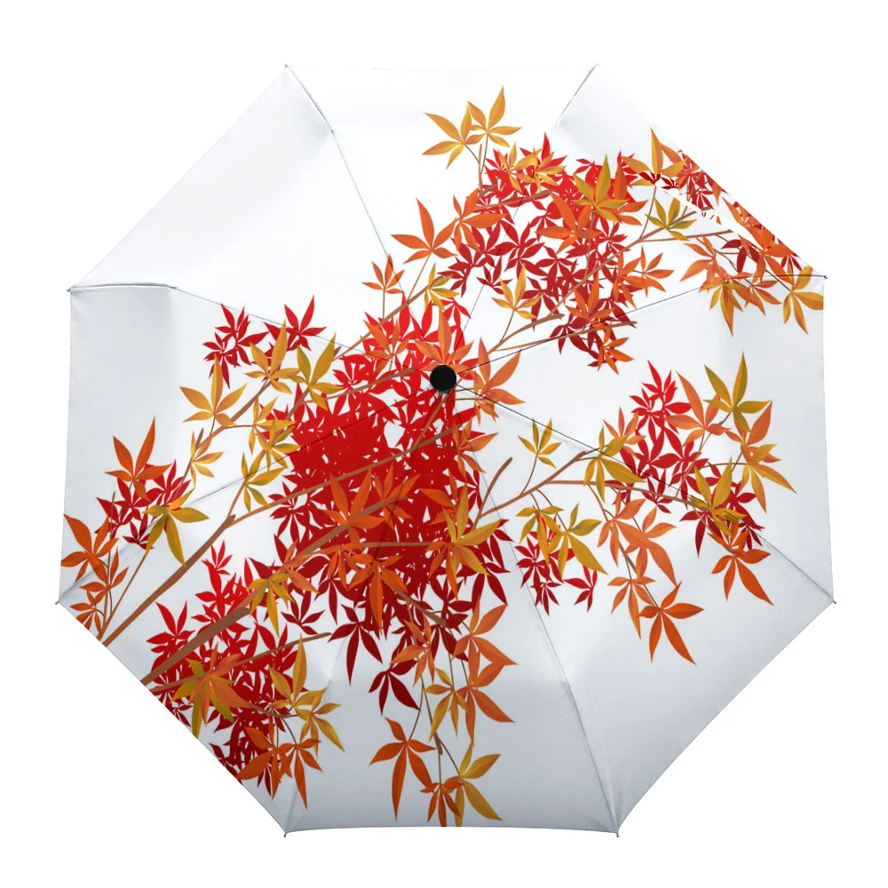 

Plant Red Maple Leaf Branch Print Women Men Rain Umbrella Three Folding Girl Durable Portable Automatic Umbrellas Gift Parasol