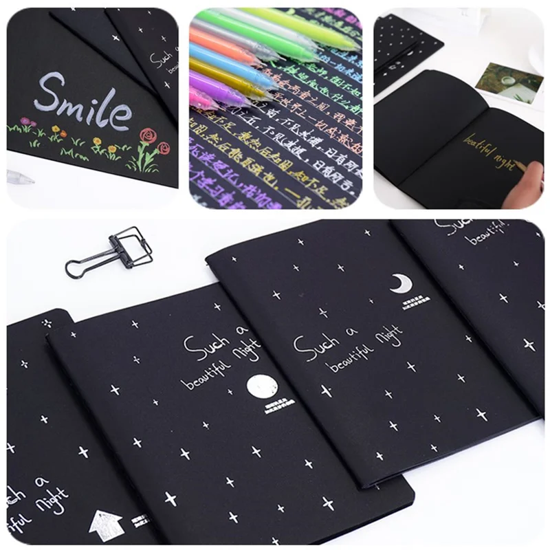 

Mini Notebook Black Paper Notepad Sketch Graffiti Note Book Drawing Painting Office School Stationery