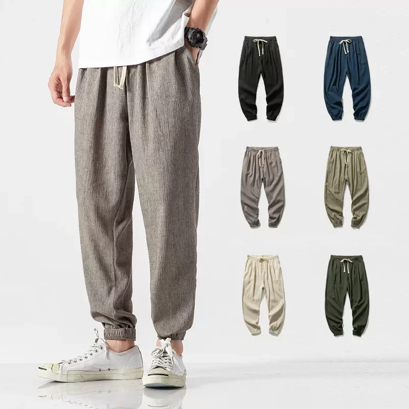 

Chinese Style Harem Jogger Pants Men Cotton Linen Sweatpants Trousers Men Casual Lightweight Spring Summer Men Joggers
