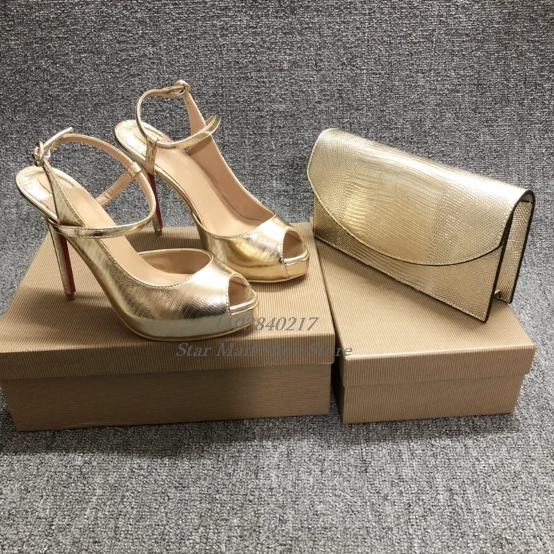 Сексуальные женские сандалии с открытым носком золотые текстурированные на