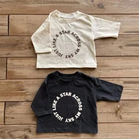childrens spring new fashion tops boys and girls simple cotton soft letters casual loose bottoming shirts t shirts