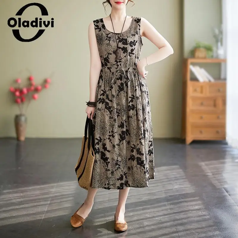 

Oladivi Fashion Women Short Sleeve Cotton Linen Dress 2023 Summer New Casual Loose Dresses Vintage Ladies Oversize Clothing 8727