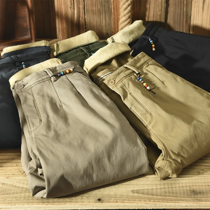 2023 Men's Winter Pants Flacee Men Cotton Solid Loose Casual Safari Style Pants Pocket Kaki Army reen Work Pant 28-38