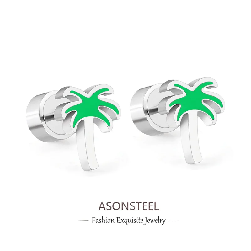 Asonsстальные винтажные милые перфорированные серьги с кокосовым деревом Серьги