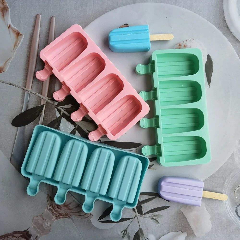 

Silicone 4 Cavity Oval Double Grooved Ice Cream Mould Creative Simple Striped Ice Tray Jelly Pudding Soap Mousse Cake Mold Gifts