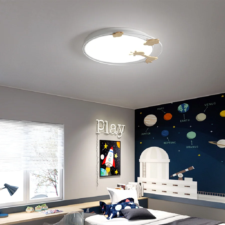 

LED Ceiling Lights for Living Room Bedroom Restaurant Study Children's Cartoon Toy Room Wooden Dimmable Mounted 110V 220V