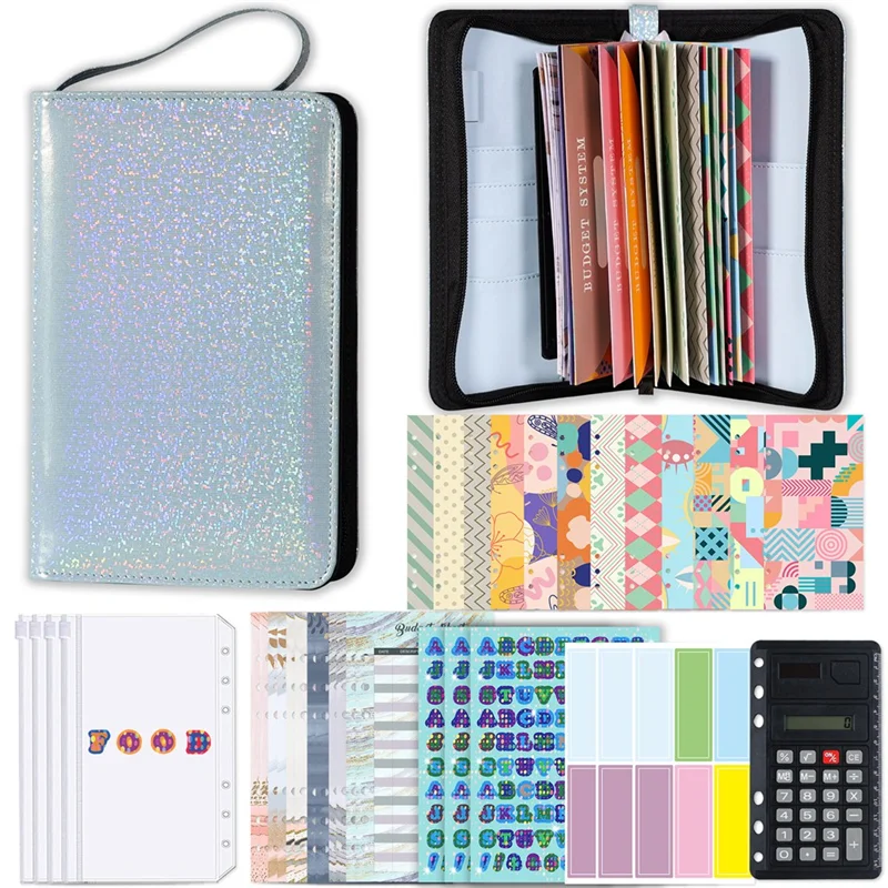

A6 Glitter Hand Zip Bag Loose Leaf Binder Notebook Inner Core Cover Note Book Planner Office Stationery Supplies Blue