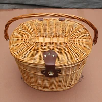 bike storage basket wicker woven vintage design bicycle front handlebar basket container retro literary style riding basket bag