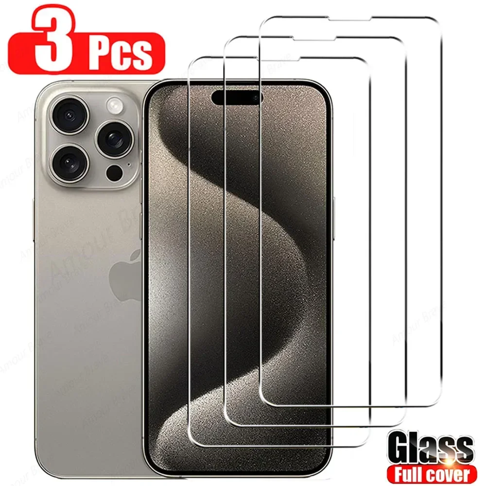 3 pezzi per iPhone 15 Pro Max vetro temperato 14 Plus 13...