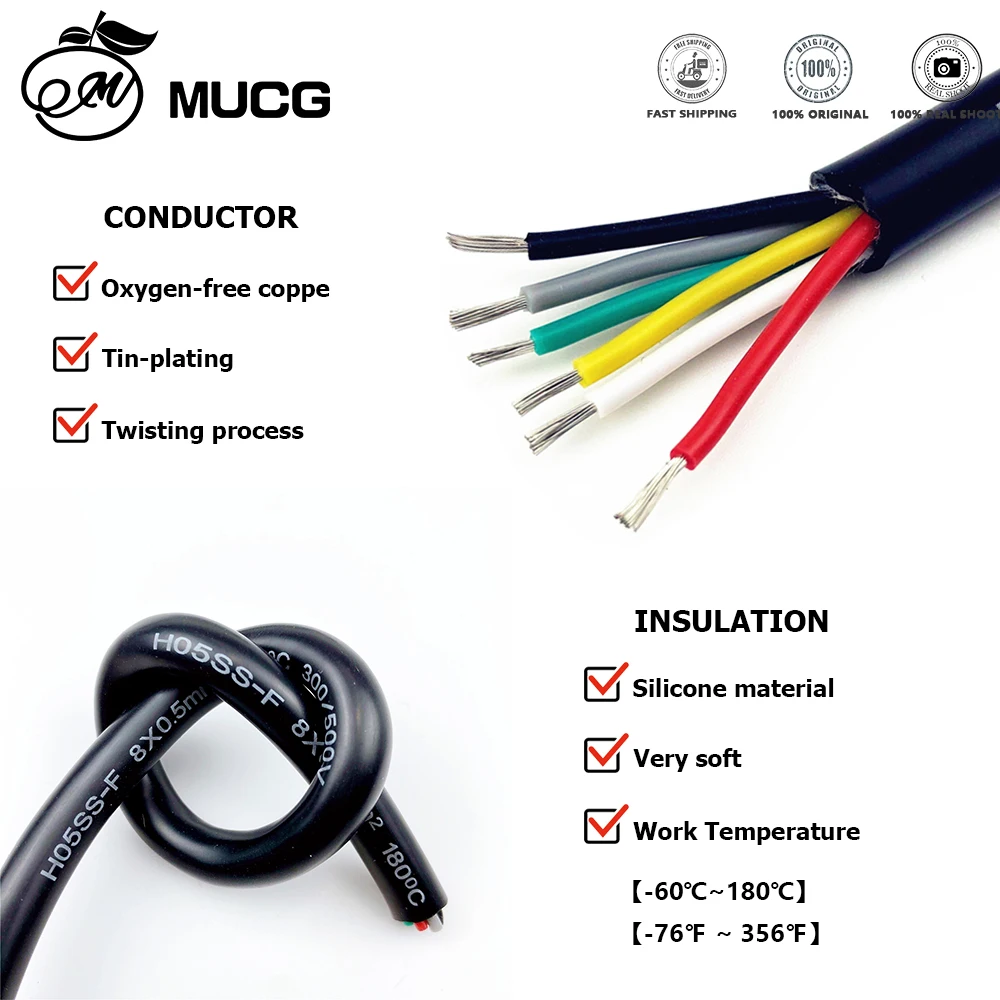 Многожильный силиконовый кабель 1/2/3/4/5/6/7/8/9/10/15/20/30/50/100 м теплостойкий