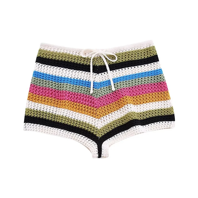 

Летние женские винтажные полосатые крючком шорты со шнуровкой и средней талией, женские праздничные короткие брюки YENKYE