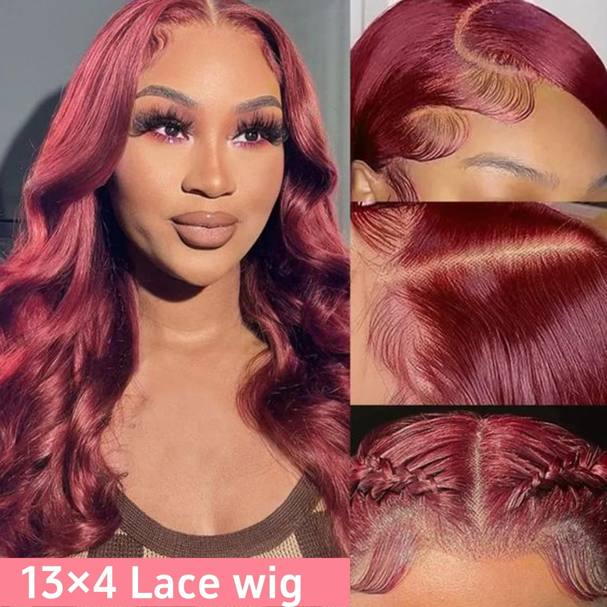 99j Парик Из Натуральных Волос 180 Плотность Темно-бордовый Объемная Волна