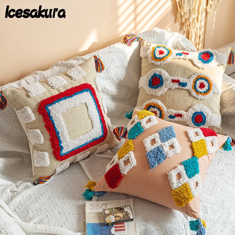 

Moroccan Indian Style Pillowcase Ins Tassel Bohemian Ethnic Cushion Homestay Living Room Cushion Cover Waist Pillowcas