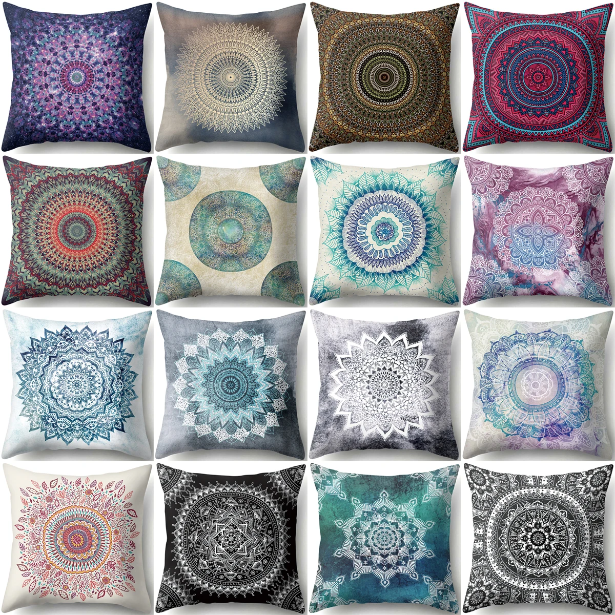 

ZHENHE Ethnic Datura Pattern Pillow Case Home Decoration Cushion Cover Bedroom Sofa Decor Pillow Cover 18x18 Inch