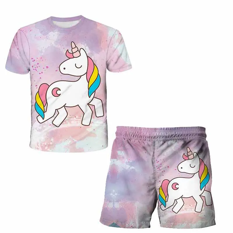 

Cartoon Anime Game Baby Clothes Unicorn Boys Girls Universal T-Shirt + Shorts 2pcs Children T-Shirt Sets Kids Beach Shorts Suit