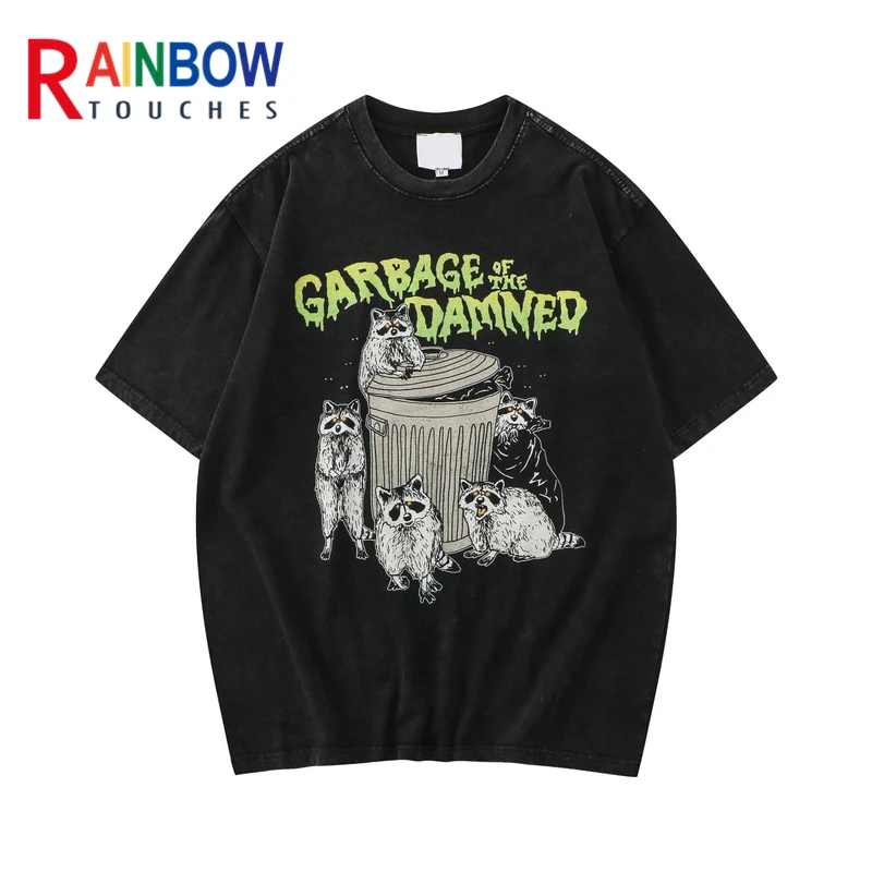 

Rainbowtouches 2022 Brand Men's T-Shirt High Street Raccoon Cartoon Tidal Current Mens Vintage Shirts Graphic Creative T Shirt