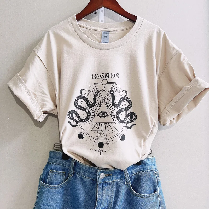 

VIP HJN Summer Fashion Tshirt Cosmos Snake T Shirt Women Tops Oversized Vintage Aesthetic Celestial Tshirt Gothic Clothing Tops