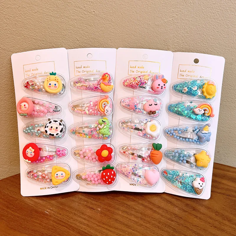 

5pcs Children Quicksand Hairpin Little Girl Multicolour Hair Bangs Clip Girl Side Hairpin Kid Decorative Hair Accessories