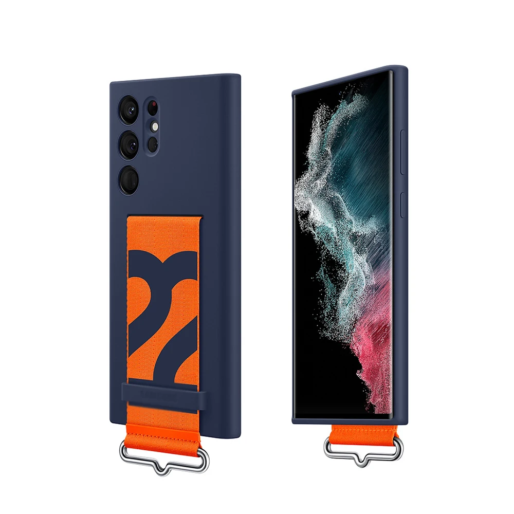 For Samsung Galaxy S22 Ultra Silicone Case Wrist Strap Holder Shockproof S22 plus S22+ wristband anti-fallmobile phone cover