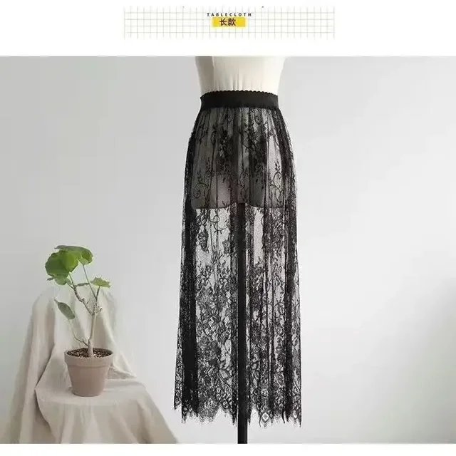 Женская сетчатая кружевная прозрачная длинная юбка, корейская мода, летняя Женская эластичная черная белая пляжная юбка миди с высокой талией