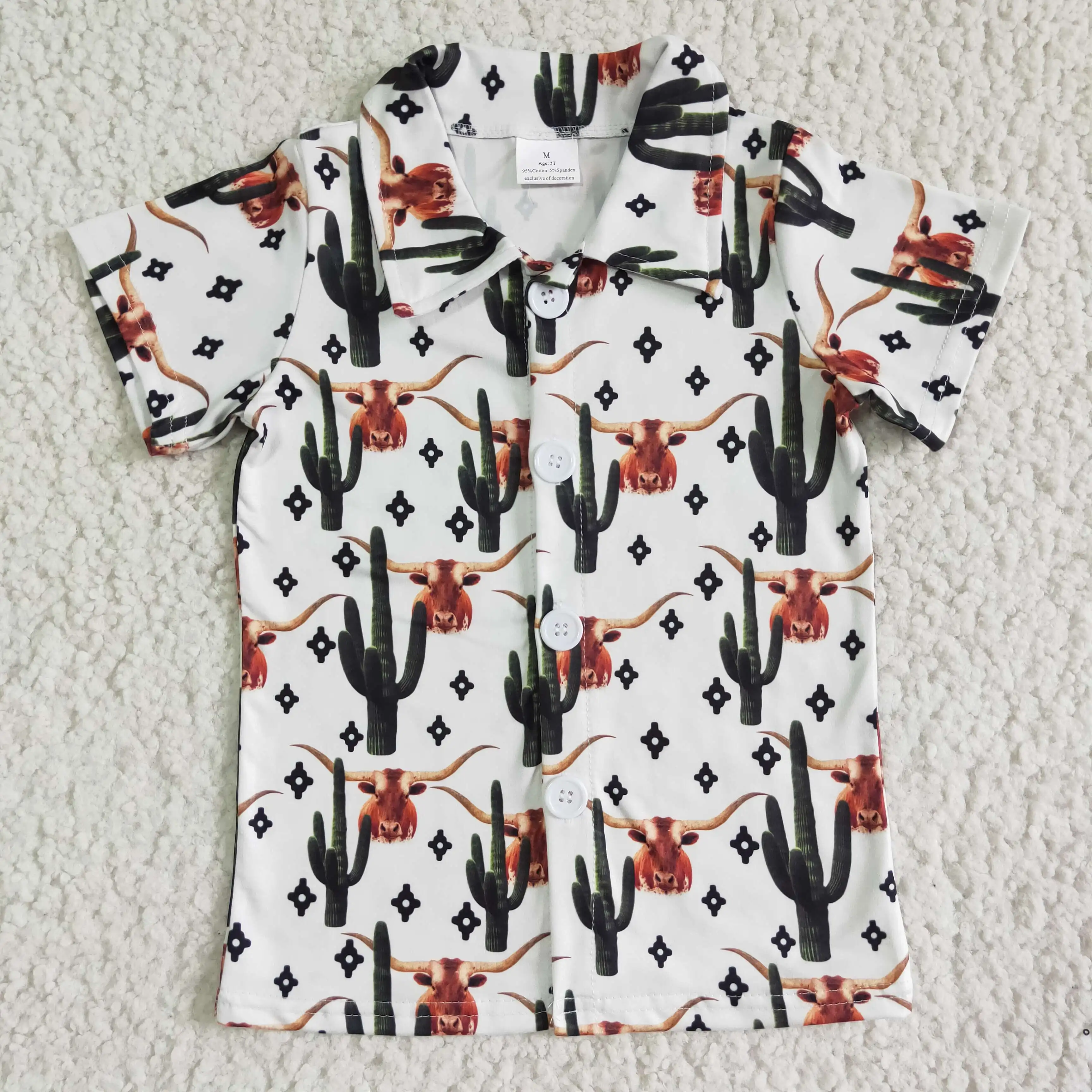 

boy turn-down collar short sleeve t-shirt kids cactus pattern top