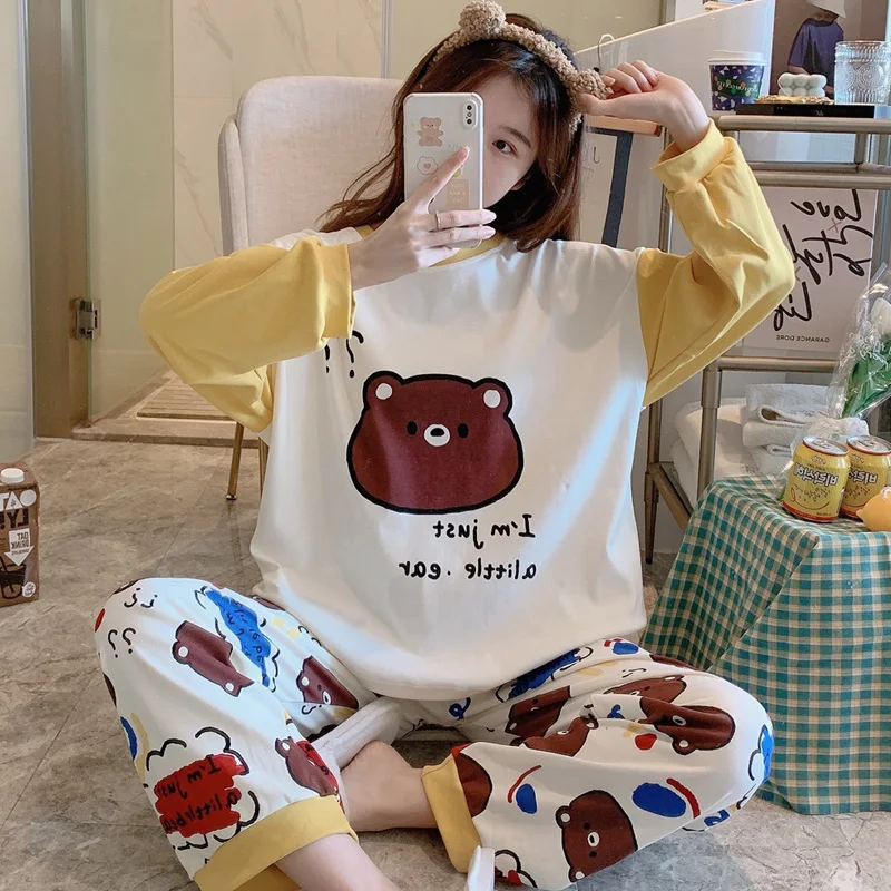 

Women Sleepwear Combed Cotton Plus Size XXXL Cartoon Loose Version Pajama Set Fertilizer Increased Pullover Nightgown